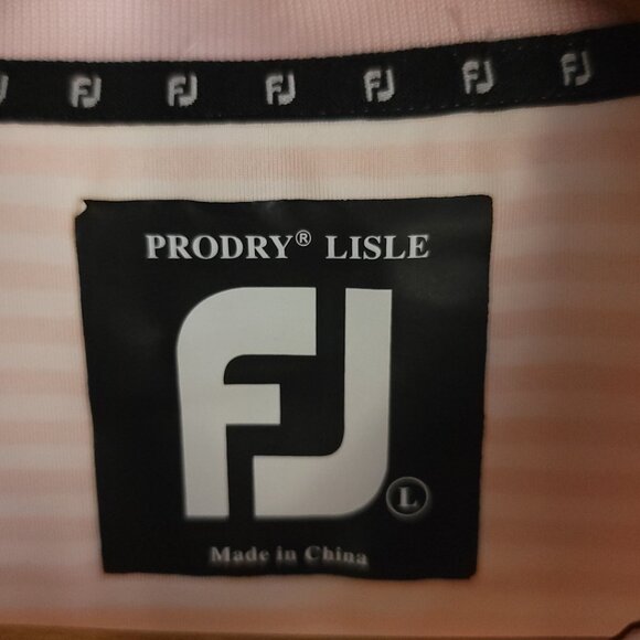 FootJoy FJ Golf Polo Shirt Men's Large Pink White Striped Embroidered Duck Woods - Picture 5 of 15